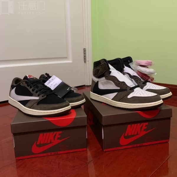 AJ1 倒钩 travis scott 低帮，高帮是国内中签，一直想收一双低帮，就找到挖煤姬下单，物流速度很快，包裹很好，加了很多报纸和保护膜，很满意的一次购物，谢谢挖煤姬！！